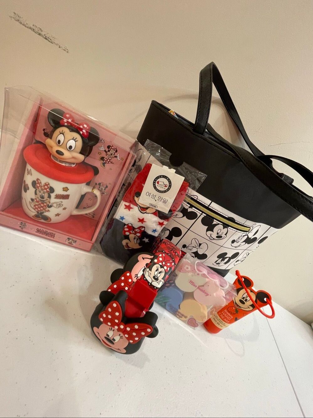 Disney Minnie Mouse Mickey Mouse Gift Bundle Mug Headphones Tote Bag Pouch Socks